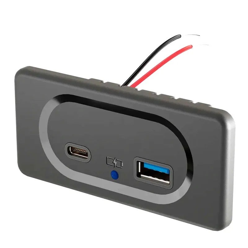 Y&D Compact Dual USB Car Charger Adapter, QC 3.0 USB A & Type-C, 12V/24V, Fast Charging Socket for Automobile, RV, & Heavy-Duty Vehicles - Image 1